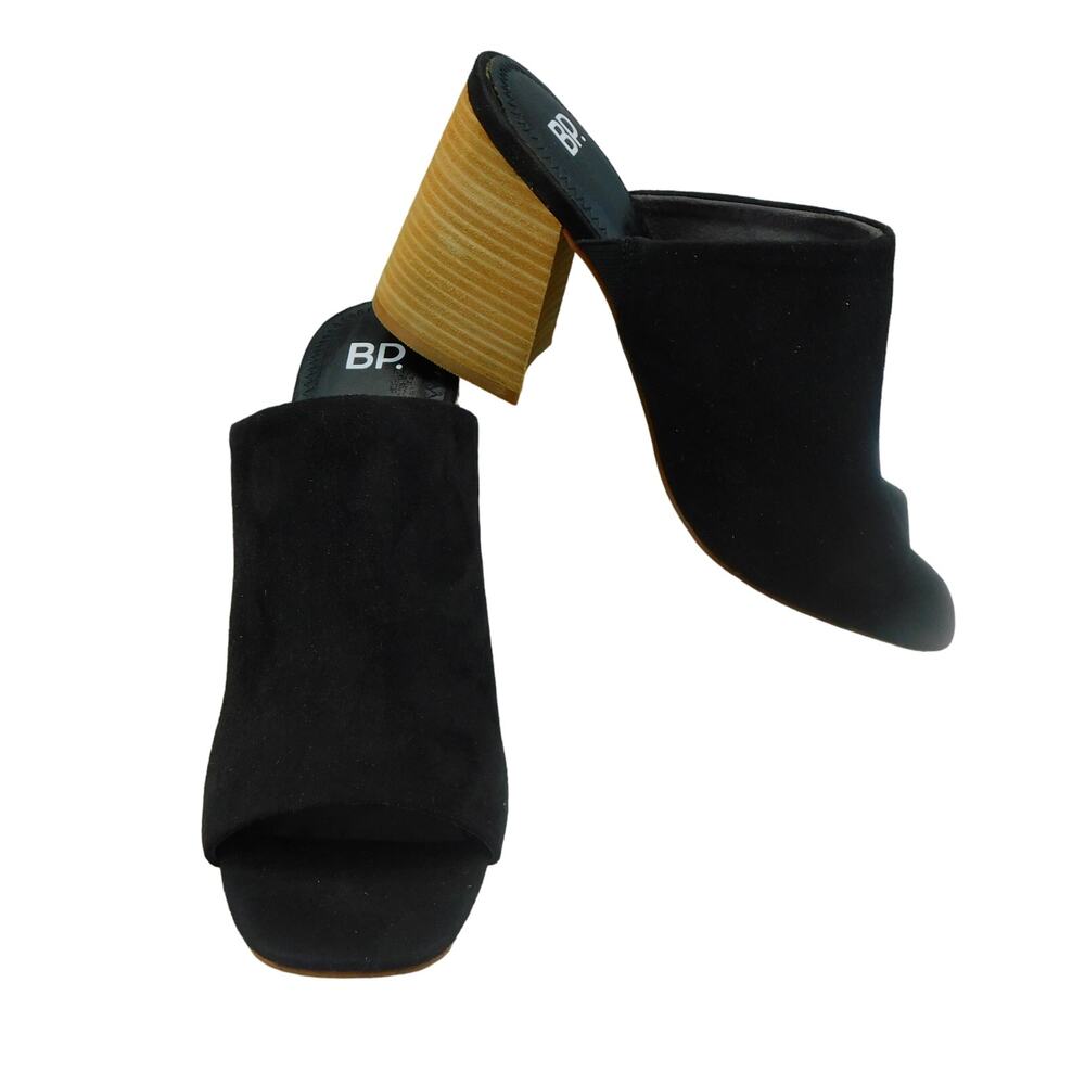 BP Womens Callum Black Faux Suede Block Heel Open Toe Slide Sandals Size 8-New